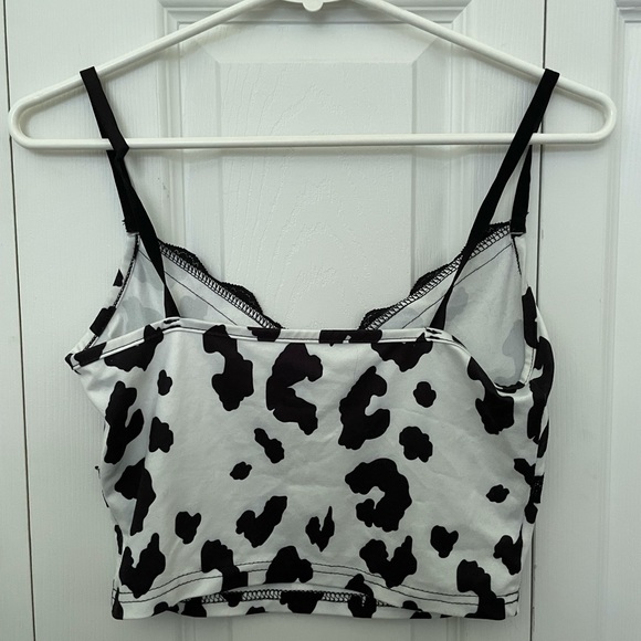 cow print tank with black lace and bow - Picture 3 of 4